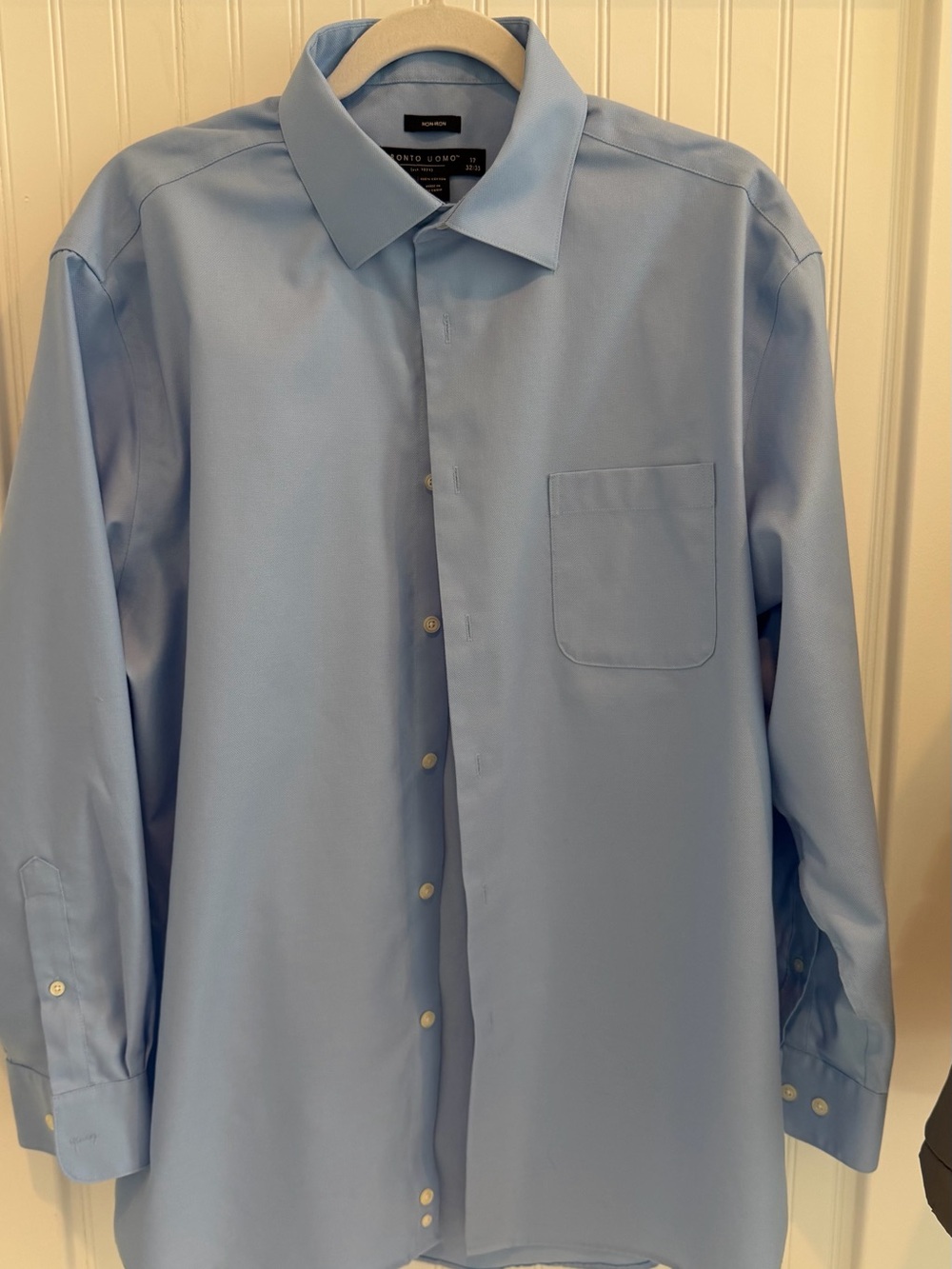 Pronto Uomo Blue Spread Collar Dress Shirt with Chest Pocket - Non Iron